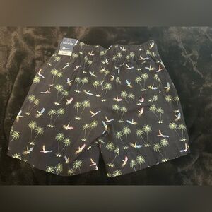 4/$50 NEW George Mens Swim Trunks 7" Tropical Trees & Bird BLACK Sz MEDIUM 32-34